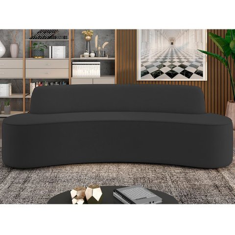 Sofá 3 Lugares Sala de Estar Cancún D02 Veludo Preto 210 cm C-300 - Lyam Decor