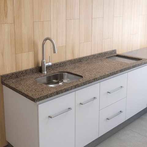 Pia Cozinha Granito Ocre 180cm Espaço p/ Cooktop e Cuba Inox: Ocre