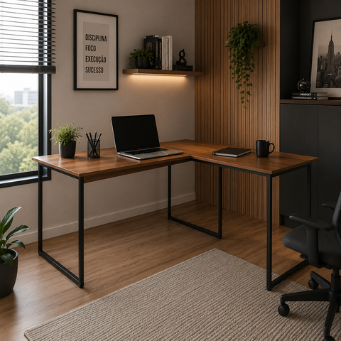 Mesa em L para Notebook e Computador 120x90 cm - Freijó