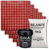 Kit 11 Pastilhas de Vidro Vermelha+cola+rejunte Branco - 1
