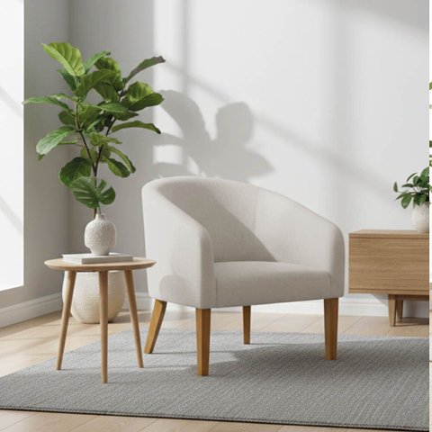 Poltrona Sala Decorativa Stella Pé Madeira Trapézio Castanho Linho D03 - D’Rossi