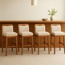 Ver imagem 2 de Kit 4 Banquetas Alta Cozinha Gourmet Conforto Suede:Suede Bege