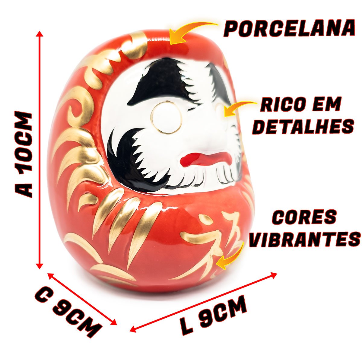 Enfeite Decorativo Daruma Boneco Sorte Paz Prosperidade Fortuna Zen Decoração Casa - Vermelho - 2