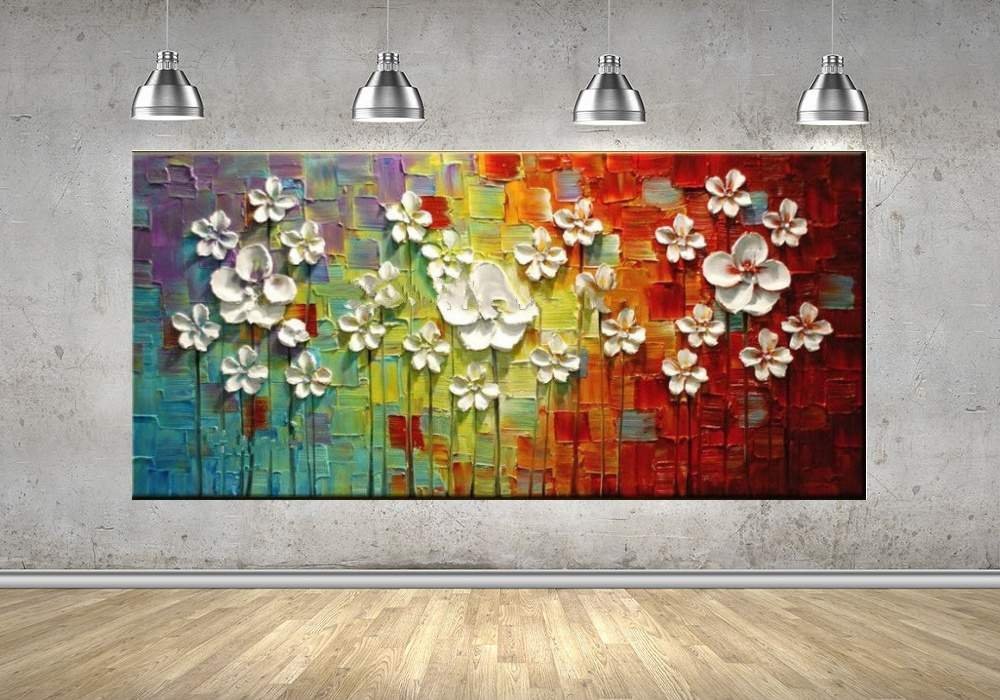Quadro Pintura Tela Arvores e Flores Modernas Em Altos Relevos 2062: 50cm (A) x 100cm (L) - 4