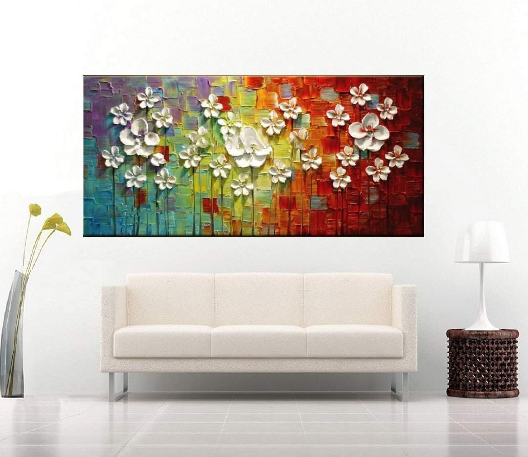 Quadro Pintura Tela Arvores e Flores Modernas Em Altos Relevos 2062: 50cm (A) x 100cm (L) - 3