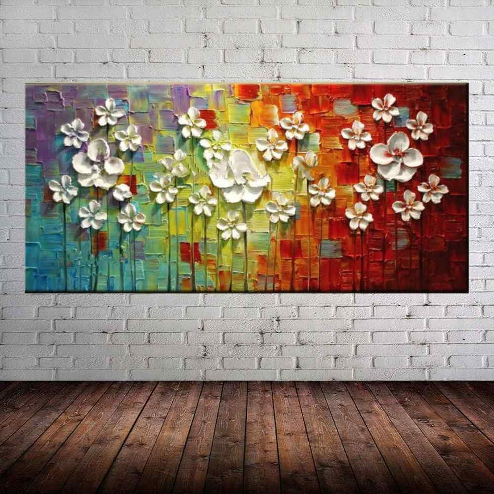 Quadro Pintura Tela Arvores e Flores Modernas Em Altos Relevos 2062: 50cm (A) x 100cm (L) - 1