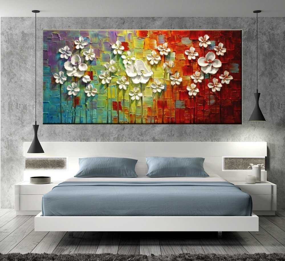 Quadro Pintura Tela Arvores e Flores Modernas Em Altos Relevos 2062: 50cm (A) x 100cm (L) - 5