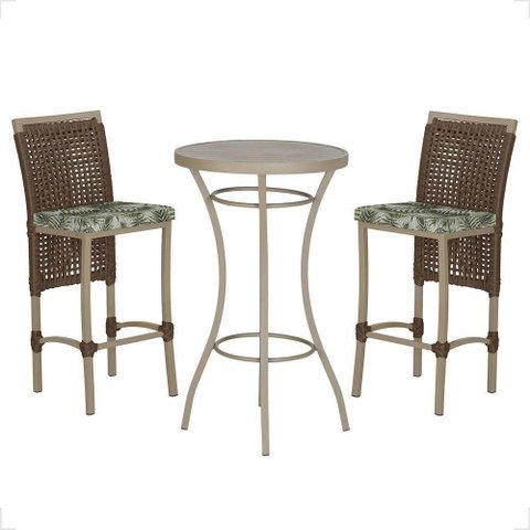 Mesa Bistrô 2 Banquetas Roma Corda Náutica Estofado 5 Trama Marrom