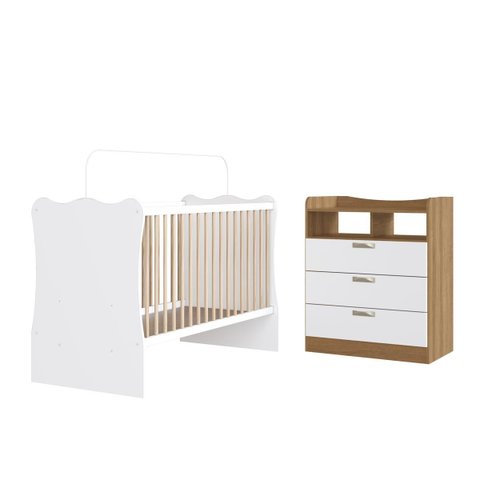 Quarto Infantil Completo Cômoda 3 Gavetas e Berço Branco/mel