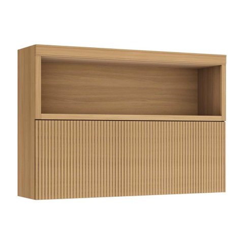Armário Aéreo P/ Cozinha Marquesa C/ Nicho e 1 Porta Basculante Ripada 120cm Nature - Nesher