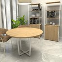 Ver imagem 1 de Mesa Redonda de Reunião 1,10m + 2 Estantes Metal Mac Br Cor:macadâmia com Branco