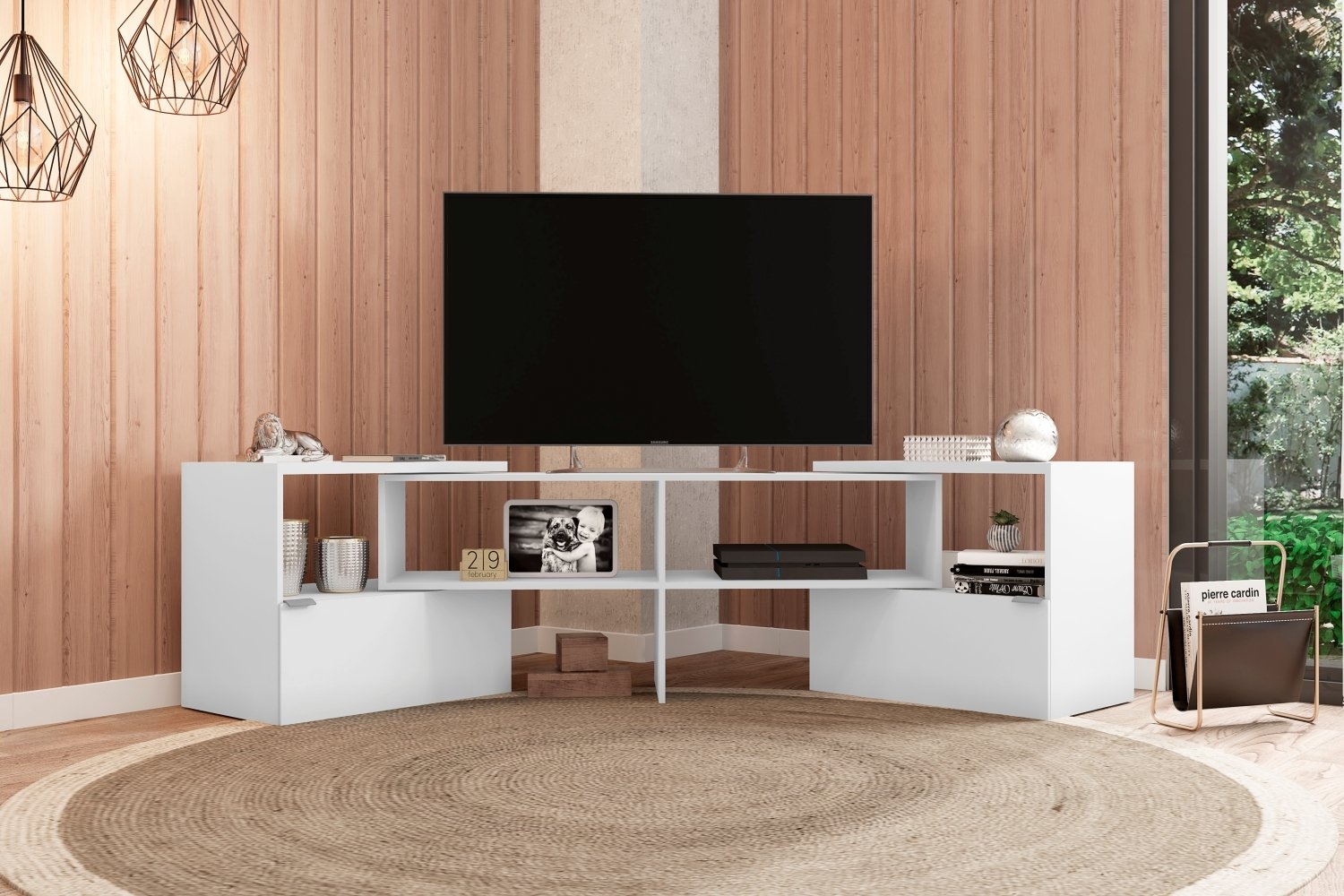 Rack para TV Extensível Romanoff Branco com 2 Gavetas | MadeiraMadeira