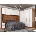 Ver imagem 2 de Quarto Modulado de Casal Ponte Armário Aéreo 11 Portas e 9 Gavetas Tóquio Amêndola/branco - Bela Móv