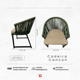Cadeira Cancún - Alumínio Pintado Preto, Corda Náutica Jardim Varanda Área Externa - Verde Militar - 6