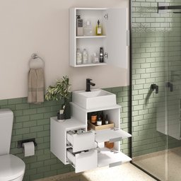Conjunto Gabinete Banheiro Nivus 60cm (armário + Cuba + Espelheira) Branco Inteiro - 2