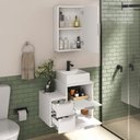 Ver imagem 2 de Conjunto Gabinete Banheiro Nivus 60cm (armário + Cuba + Espelheira) Branco Inteiro