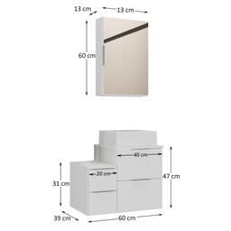 Conjunto Gabinete Banheiro Nivus 60cm (armário + Cuba + Espelheira) Branco Inteiro - 5