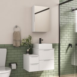 Conjunto Gabinete Banheiro Nivus 60cm (armário + Cuba + Espelheira) Branco Inteiro - 1