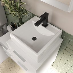 Conjunto Gabinete Banheiro Nivus 60cm (armário + Cuba + Espelheira) Branco Inteiro - 3