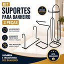 Ver imagem 4 de Kit Suporte para Banheiro Aramado Organizador Porta Toalhas e Papel Preto Fosco 3 Peças