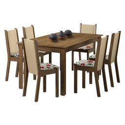 Conjunto Sala de Jantar Madesa Miriam Mesa Tampo de Madeira com 6 Cadeiras - Rustic/crema/hibiscos - 2