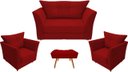 Ver imagem 1 de Kit Namoradeira + 2 Poltronas Decorativa Isis + 1 Puff Retangular Suede Vermelho Pés Madeira Mz Deco