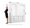 Ver imagem 2 de Guarda Roupa Solteiro 3 Portas de Correr 9 Gavetas 162cm Sevilha Branco - Carioca Móveis