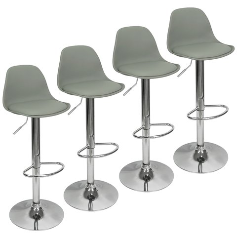 Kit 4 Banquetas Joly Luisa Eames Saarinen Base Giratória Cromada - Cinza