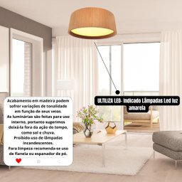 Lustre Plafon Madeira Ripado Redondo 30 Cm para Sala de Estar Sala de Jantar Cor Freijó - 4