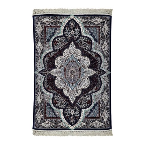 Tapete Persa Azul com Medalhão para Sala Quarto Escritório - 133x190cm