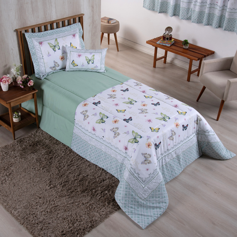 Kit Edredom Cobertor Solteiro Menina Girl Infantil Juvenil 4 Peças 300 Fios Estampado Borboletas