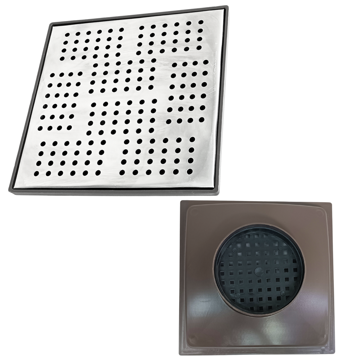 Ralo Quintal 20x20 Inox Espelhado Coletor Marrom Saída 100mm - 2