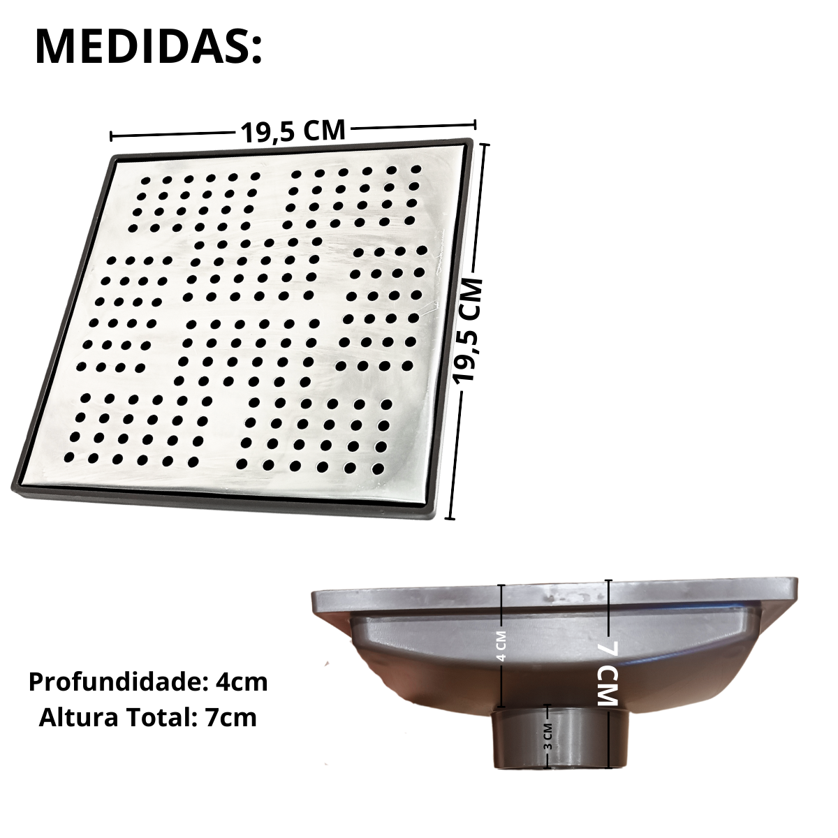 Ralo Quintal 20x20 Inox Espelhado Coletor Marrom Saída 100mm - 3