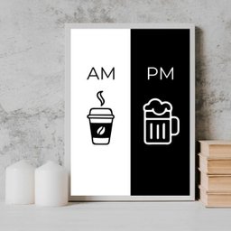 Quadro Decorativo Café e Cerveja- Am Pm 45x34cm - com Vidro:madeira Preta - 2