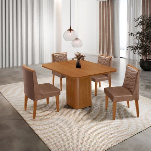 Mesa de Jantar Eloise 90cm Tampo Mdf Laminado Canto Copo com 4 Cadeiras Eloise Moderna Mobília