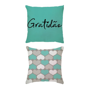Kit 2 Capas de Almofadas Gratidão Azul Turquesa