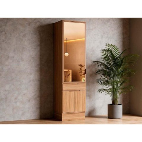 Cristaleira Cozinha Alma 3PT 1GAV c/Vid LED 60cm Cedro Carraro