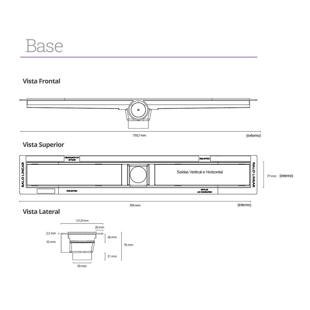 Ralo Linear Elleve Smart Seco 263 70cm com Tampa Oculta Oculta 263 - 4