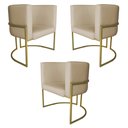 Ver imagem 1 de Kit 3 Poltronas Decorativa Luana Base Gold Pu Bege - Montanaris Decor Md Montanaris Decor