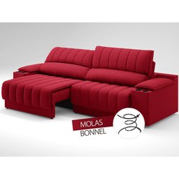 Sofá com Porta Copos e Carregador USB Retrátil e Reclinável Murano 2,00m Velosuede Vermelho - - 6