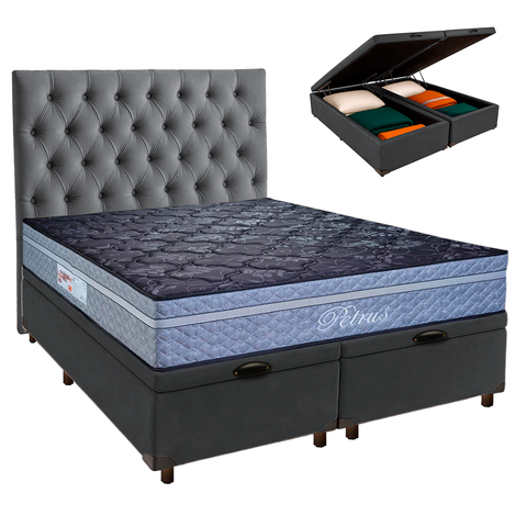 Kit Cama Box Bau + Cabeceira + Colchão Queen Molas Ensacadas - Petrus - Paropas