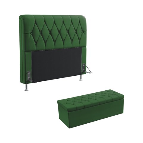 Kit Cabeceira Estofada Decorativa Para Cama Box Sirius 160 Para Cama Queen e Calçadeira Sagitarius S