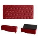Ver imagem 1 de Kit Estrela Cabeceira De Cama Painel e Calçadeira Baú Botão Cristal Casal 140 Cm Suede Vermelho Eli