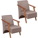 Ver imagem 1 de Kit 2 Poltrona Venus 1 Lugar Braço Madeira Maciça Tecido Suede Unidecor Cappuccino
