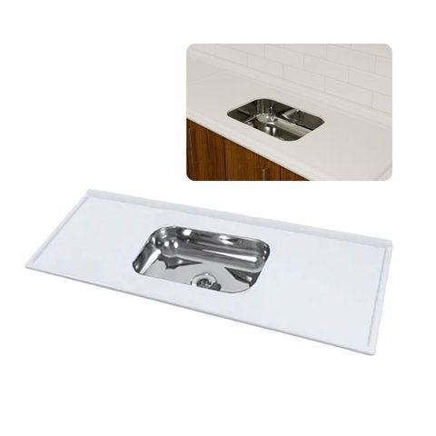 Pia de Cozinha Mármore Sintética Branca 200cm Cuba Inox N2: Branco