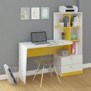 Ver imagem 1 de Escrivaninha com Estante Gabriela 2 Gavetas 138cm Espresso Móveis Branca E Amarela
