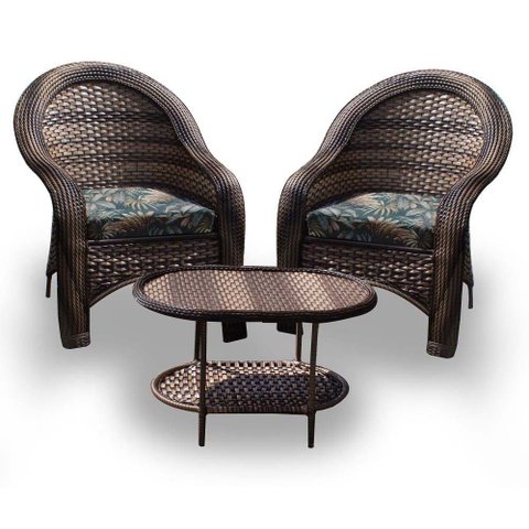 Conjunto de Poltronas Fibra Sintética Tóquio - 2 Poltronas + 1 Mesa Centro - Tecido Palmares Petróle