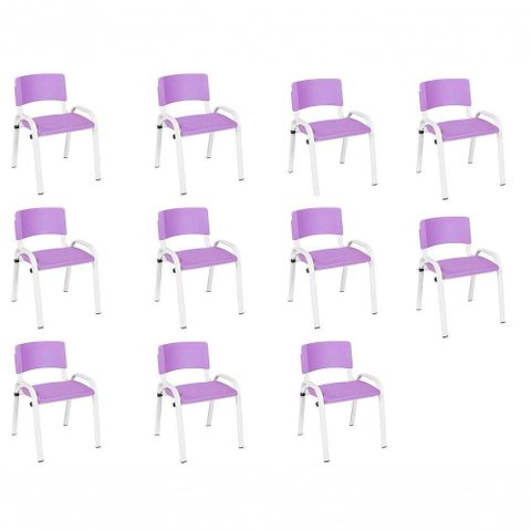Kit 11 Cadeira Iso Infantil Creche, Base Branco Lilas