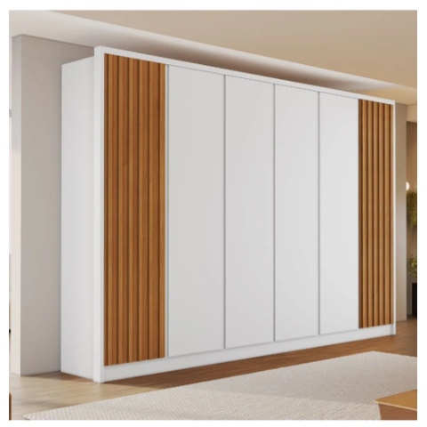 Guarda Roupa Zurich Branco NATURE100% MDF 6 Portas 2 Ripadas e 4 Lisas com 6 Gavetas-Bianchi Móveis