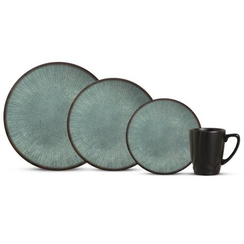 Aparelho de Jantar Síria 16 Peças Porcelana Verde e Preto Alleanza